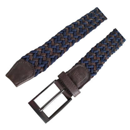 Cinturon trenzado para hombre en cuero y reata color azul oscuro con marron.